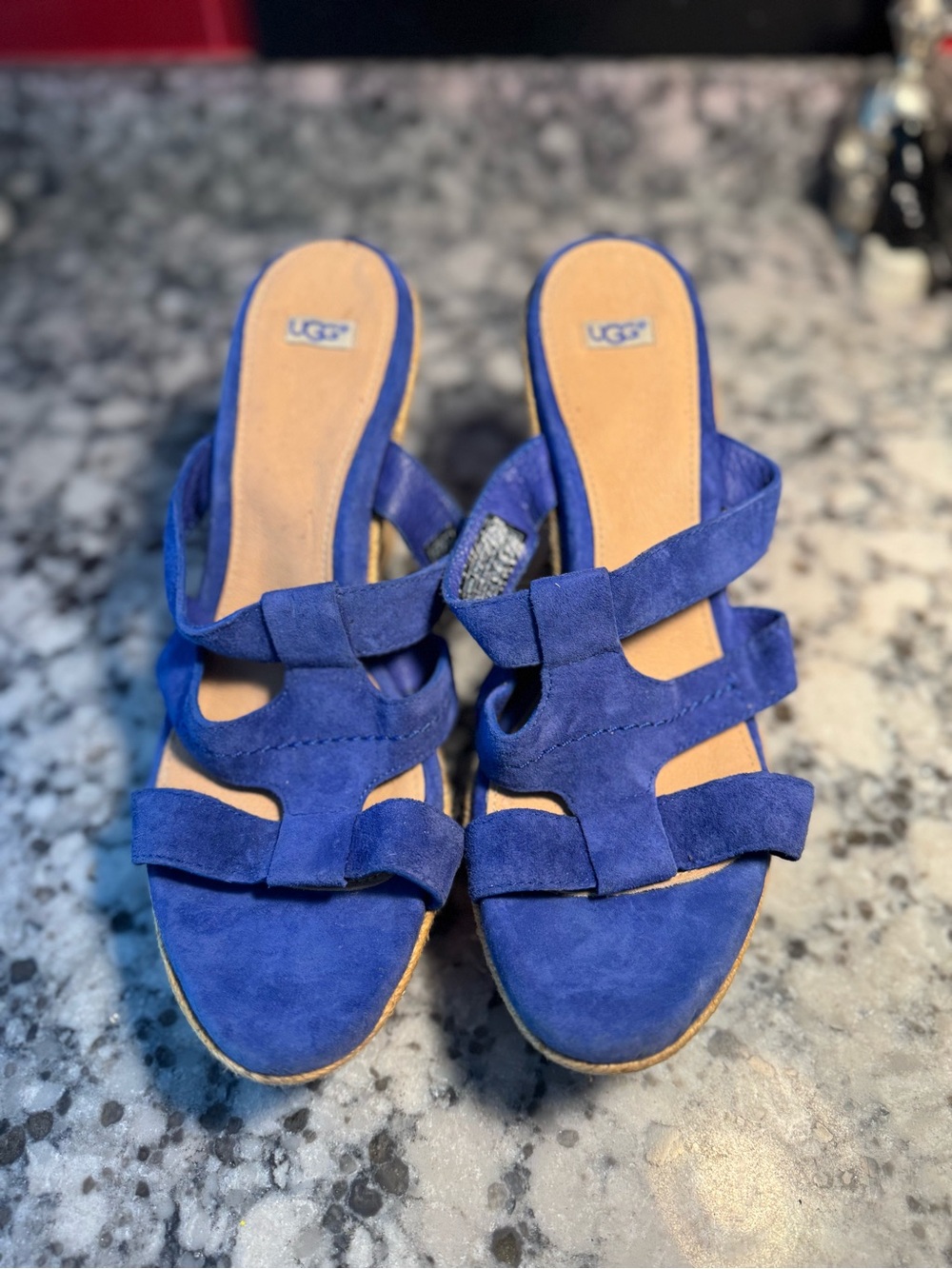 UGG Tawnie Royal Blue Suede Strappy Espadrille Slide Mules
